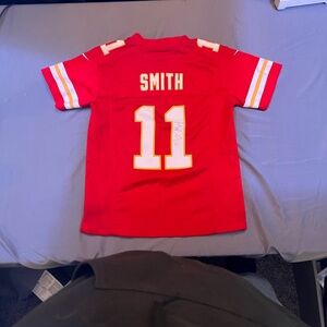 NFL Kids Red Jersey with White Accents and Autographed by Alex Smith Himself